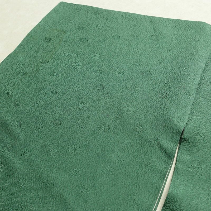 色無地 一つ紋付き 正絹 花柄 袷仕立て 身丈159.5cm 裄丈68cm リサイクル着物 着物 お茶会 シンプル 菊 緑・うぐいす色_画像13