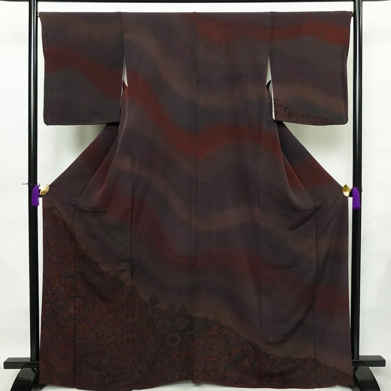 付け下げ 縮緬 正絹 幾何学柄・抽象柄 袷仕立て 身丈166.5cm 裄丈67.5cm リサイクル着物 着物 ぼかし フォーマル モダン オリエンタル 紫・藤色_画像1