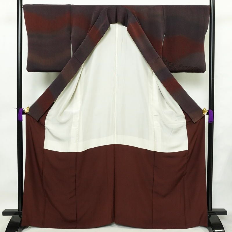 付け下げ 縮緬 正絹 幾何学柄・抽象柄 袷仕立て 身丈166.5cm 裄丈67.5cm リサイクル着物 着物 ぼかし フォーマル モダン オリエンタル 紫・藤色_画像3