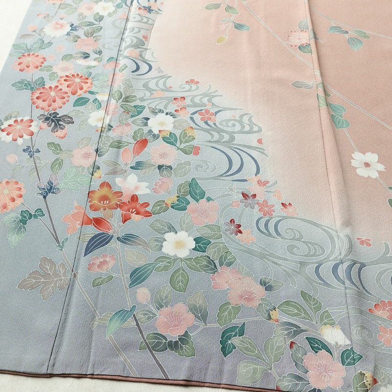 訪問着 縮緬 トールサイズ 正絹 花柄 袷仕立て 身丈170.5cm 裄丈67cm リサイクル着物 着物 作家物 共八掛 入学式 卒業式 結婚式 七五三 お宮参り フォーマル 菊 くすみピンク ピンク_画像4