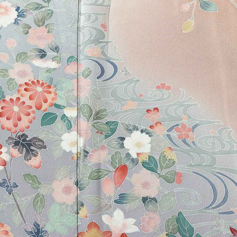 訪問着 縮緬 トールサイズ 正絹 花柄 袷仕立て 身丈170.5cm 裄丈67cm リサイクル着物 着物 作家物 共八掛 入学式 卒業式 結婚式 七五三 お宮参り フォーマル 菊 くすみピンク ピンク_画像5