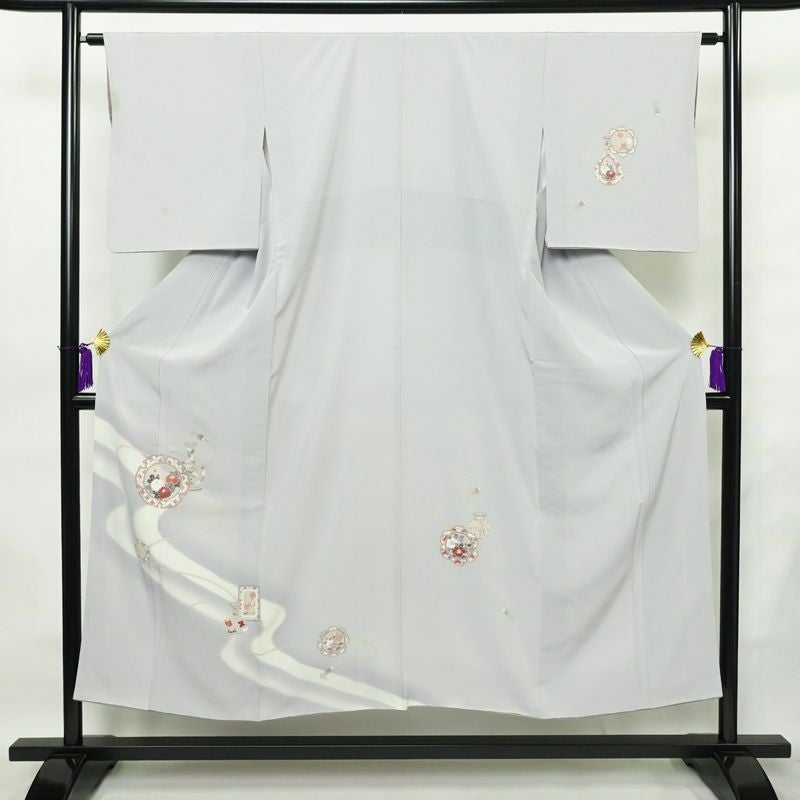 付け下げ 縮緬 正絹 古典柄 袷仕立て 身丈149cm 裄丈63cm リサイクル着物 着物 入学式 卒業式 七五三 お宮参り フォーマル シンプル 上品 グレー_画像1