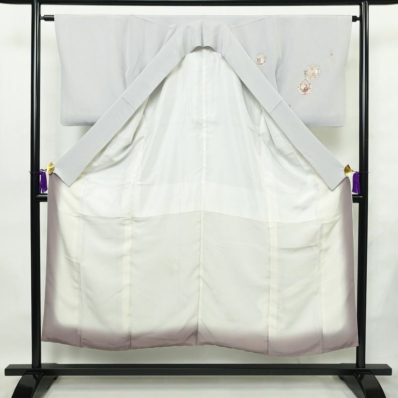 付け下げ 縮緬 正絹 古典柄 袷仕立て 身丈149cm 裄丈63cm リサイクル着物 着物 入学式 卒業式 七五三 お宮参り フォーマル シンプル 上品 グレー_画像3