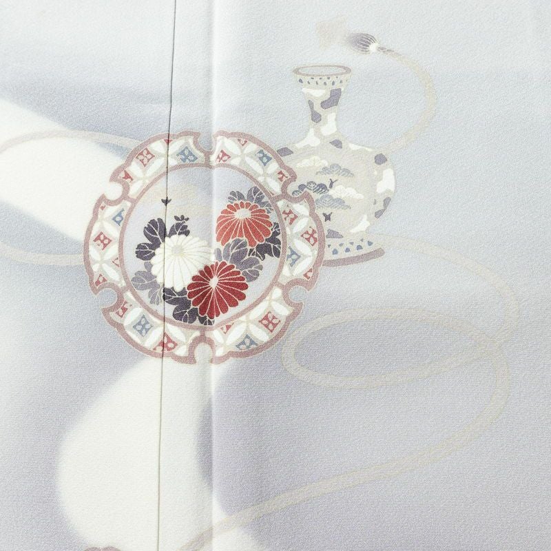 付け下げ 縮緬 正絹 古典柄 袷仕立て 身丈149cm 裄丈63cm リサイクル着物 着物 入学式 卒業式 七五三 お宮参り フォーマル シンプル 上品 グレー_画像6