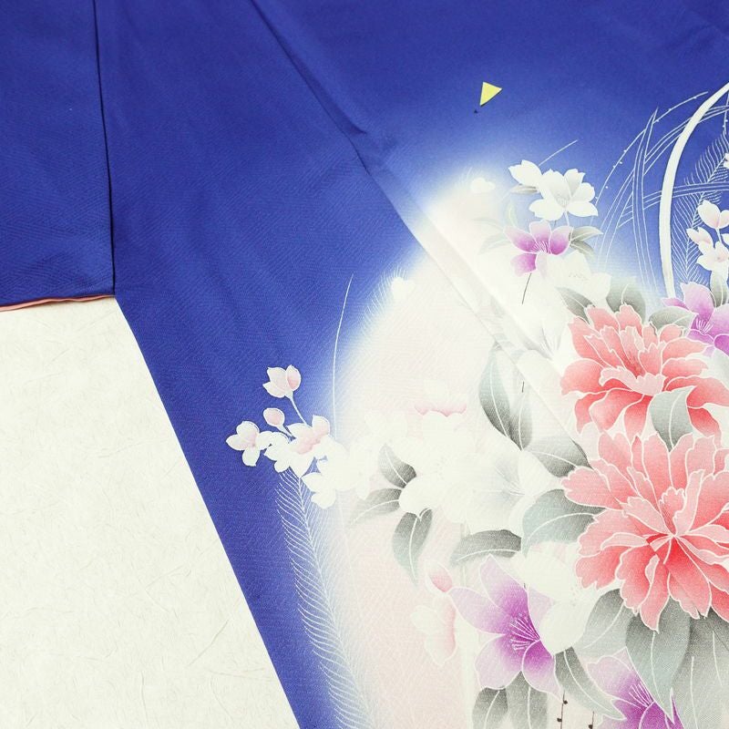 付け下げ 正絹 花柄 袷仕立て 身丈156.5cm 裄丈66.5cm リサイクル着物 着物 箔 フォーマル 華やか 青・紺_画像7