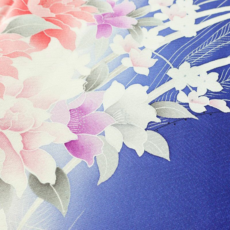 付け下げ 正絹 花柄 袷仕立て 身丈156.5cm 裄丈66.5cm リサイクル着物 着物 箔 フォーマル 華やか 青・紺_画像8
