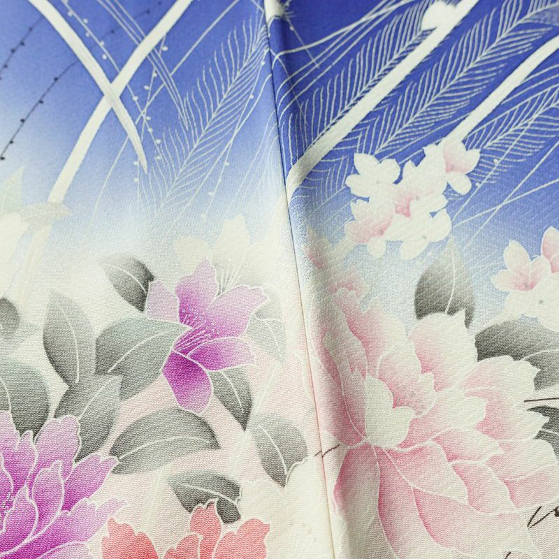 付け下げ 正絹 花柄 袷仕立て 身丈156.5cm 裄丈66.5cm リサイクル着物 着物 箔 フォーマル 華やか 青・紺_画像12
