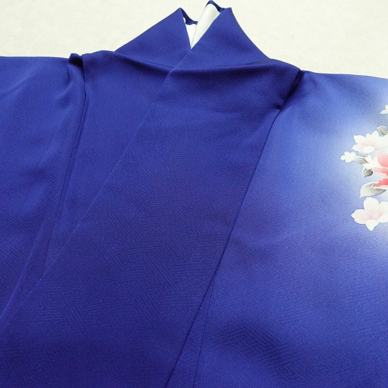 付け下げ 正絹 花柄 袷仕立て 身丈156.5cm 裄丈66.5cm リサイクル着物 着物 箔 フォーマル 華やか 青・紺_画像18