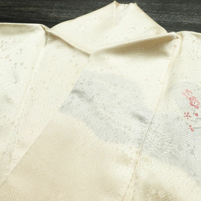 訪問着 絞り 綸子 一つ紋付き 正絹 古典柄 袷仕立て 身丈162.5cm 裄丈66cm リサイクル着物 着物 箔 入学式 卒業式 七五三 お宮参り フォーマル 上品 扇子 クリーム_画像17