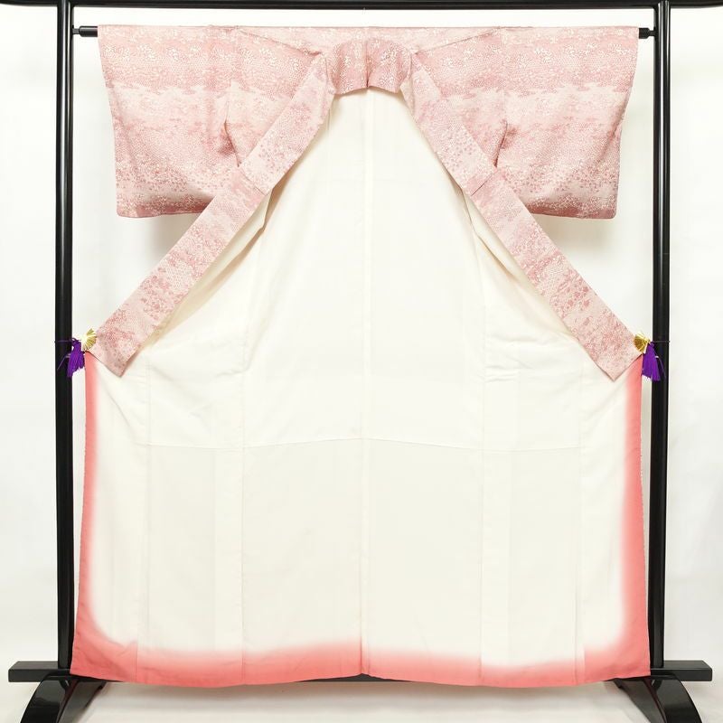 付け下げ 総柄 正絹 古典柄 袷仕立て 身丈159.5cm 裄丈62.5cm リサイクル着物 着物 ピンク_画像3