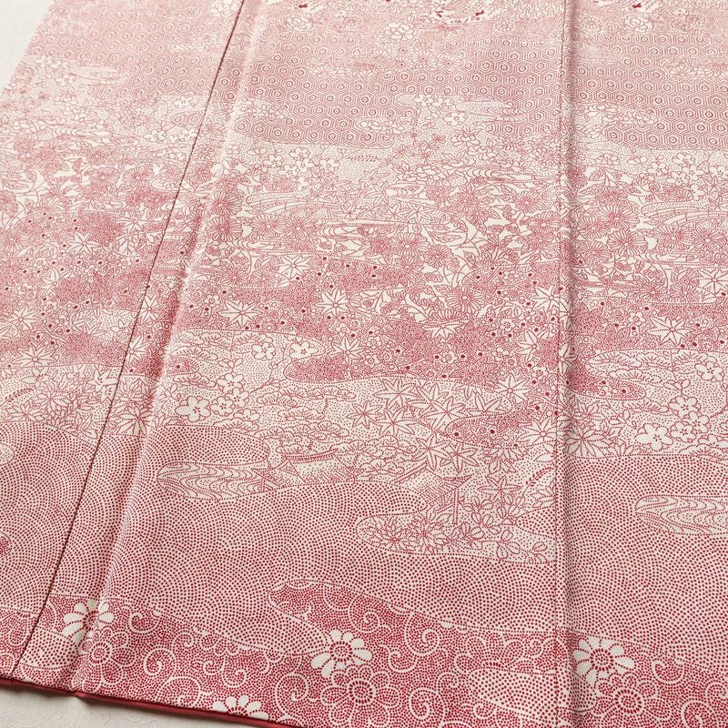 付け下げ 総柄 正絹 古典柄 袷仕立て 身丈159.5cm 裄丈62.5cm リサイクル着物 着物 ピンク_画像4