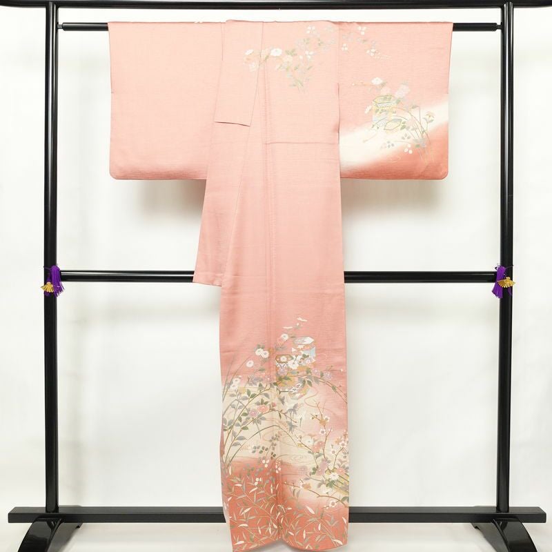 訪問着 良品 正絹 花柄 袷仕立て 身丈158.5cm 裄丈66.5cm リサイクル着物 着物 箔 金彩 入学式 結婚式 七五三 お宮参り フォーマル 華やか 四季花 ピンク_画像2