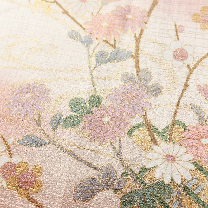 訪問着 良品 正絹 花柄 袷仕立て 身丈158.5cm 裄丈66.5cm リサイクル着物 着物 箔 金彩 入学式 結婚式 七五三 お宮参り フォーマル 華やか 四季花 ピンク_画像9