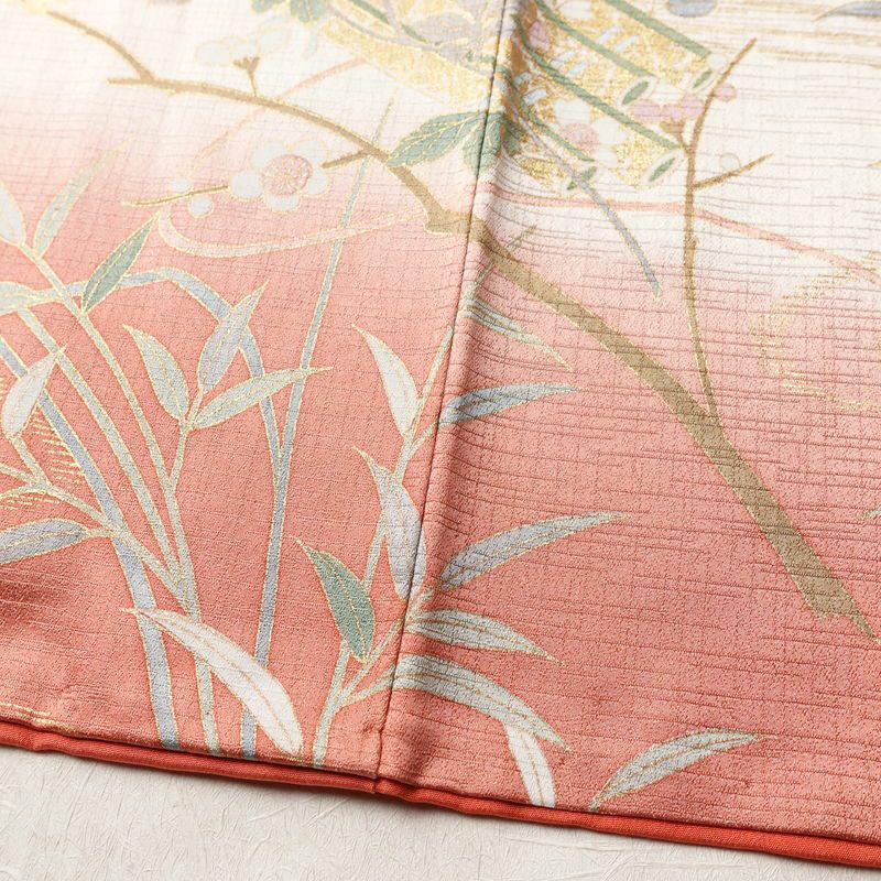 訪問着 良品 正絹 花柄 袷仕立て 身丈158.5cm 裄丈66.5cm リサイクル着物 着物 箔 金彩 入学式 結婚式 七五三 お宮参り フォーマル 華やか 四季花 ピンク_画像12