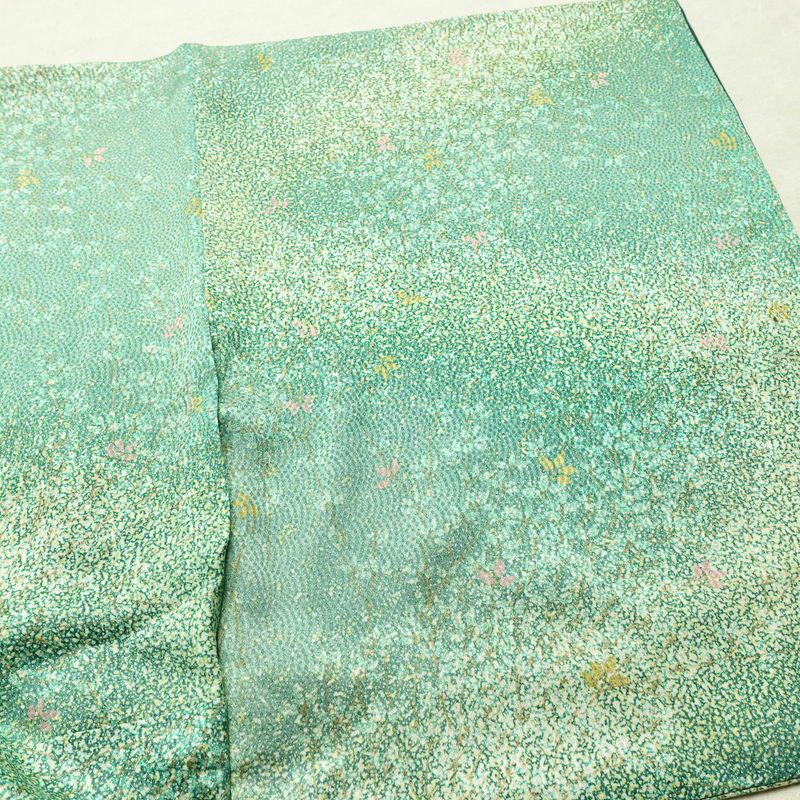 小紋 総柄 正絹 木の葉・植物柄 袷仕立て 身丈154cm 裄丈65cm リサイクル着物 街着 こもん 着物 緑・うぐいす色_画像12