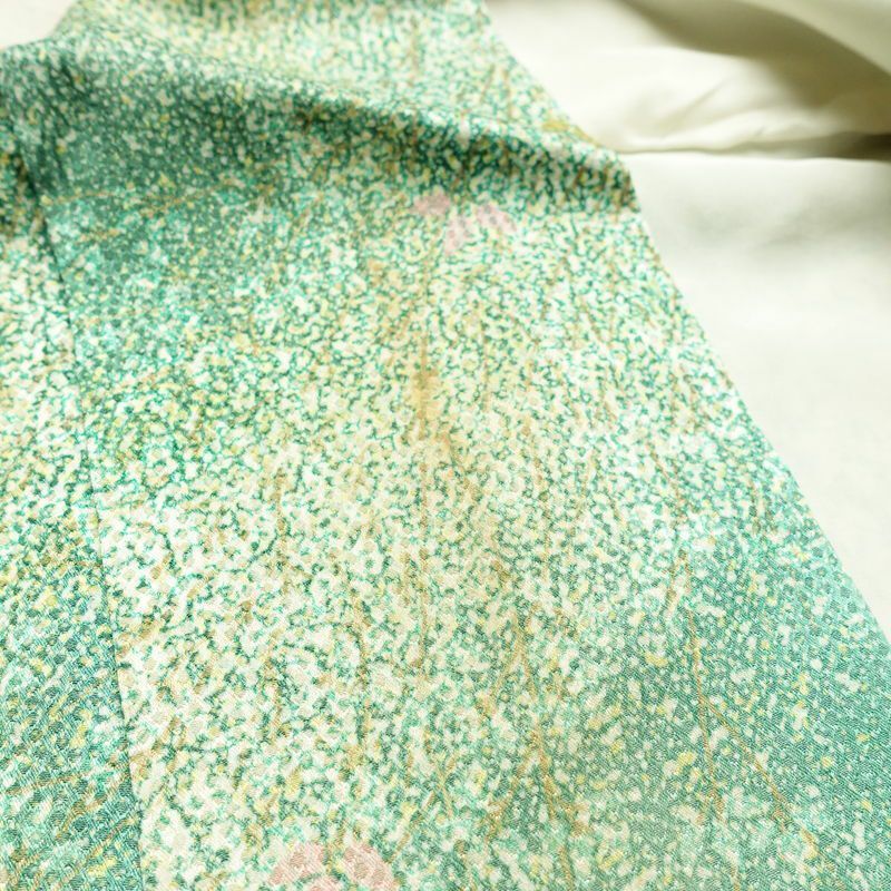 小紋 総柄 正絹 木の葉・植物柄 袷仕立て 身丈154cm 裄丈65cm リサイクル着物 街着 こもん 着物 緑・うぐいす色_画像17