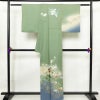 訪問着 良品 正絹 花柄 袷仕立て 身丈159.5cm 裄丈64.5cm リサイクル着物 着物 箔 金彩 入学式 卒業式 結婚式 七五三 パーティー お宮参り フォーマル 華やか 色箔 緑・うぐいす色_画像2