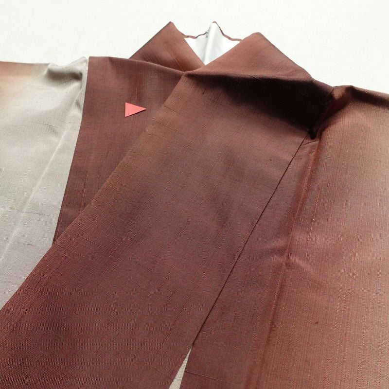 単衣 紬 紬着物 正絹 単衣仕立て 身丈158.5cm 裄丈66.5cm リサイクル着物 着物 薄物 モダン シンプル おしゃれ グラデーション 粋 茶_画像18