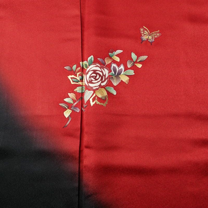 振袖 正絹 花柄 袷仕立て 身丈163cm 裄丈69.5cm リサイクル着物 着物 箔 金彩 成人式 二十歳 二十歳の集い フォーマル シンプル 赤・朱_画像6