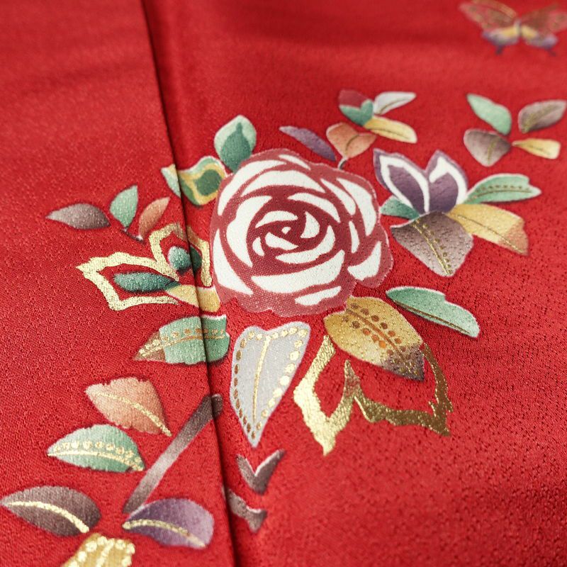 振袖 正絹 花柄 袷仕立て 身丈163cm 裄丈69.5cm リサイクル着物 着物 箔 金彩 成人式 二十歳 二十歳の集い フォーマル シンプル 赤・朱_画像7