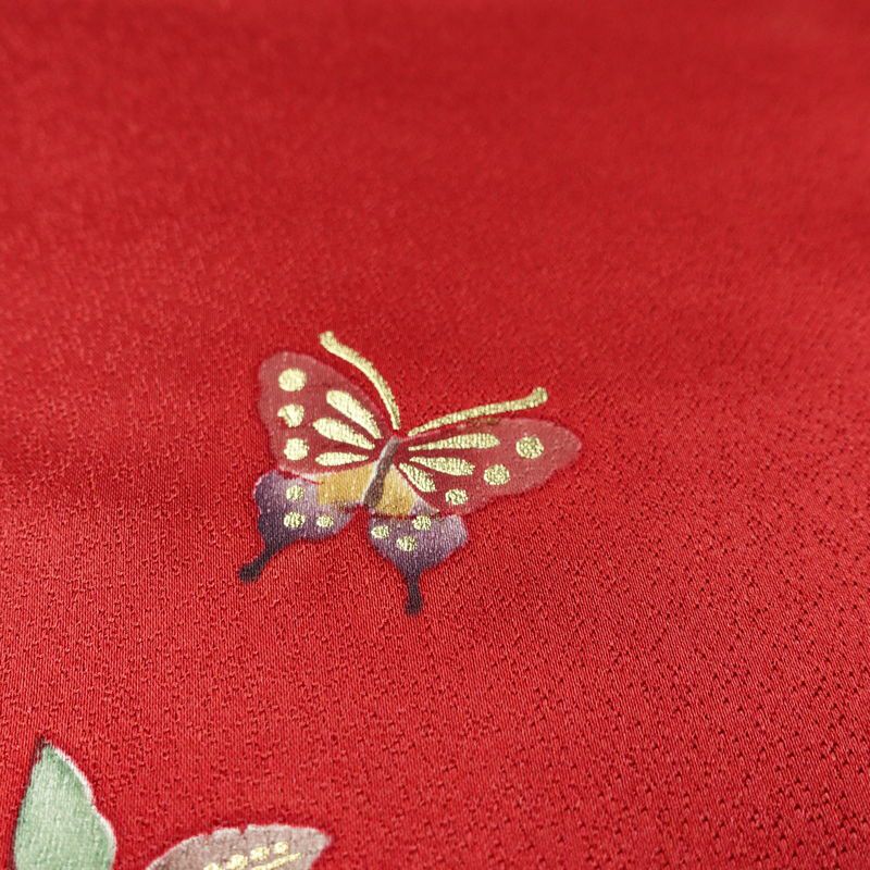 振袖 正絹 花柄 袷仕立て 身丈163cm 裄丈69.5cm リサイクル着物 着物 箔 金彩 成人式 二十歳 二十歳の集い フォーマル シンプル 赤・朱_画像8