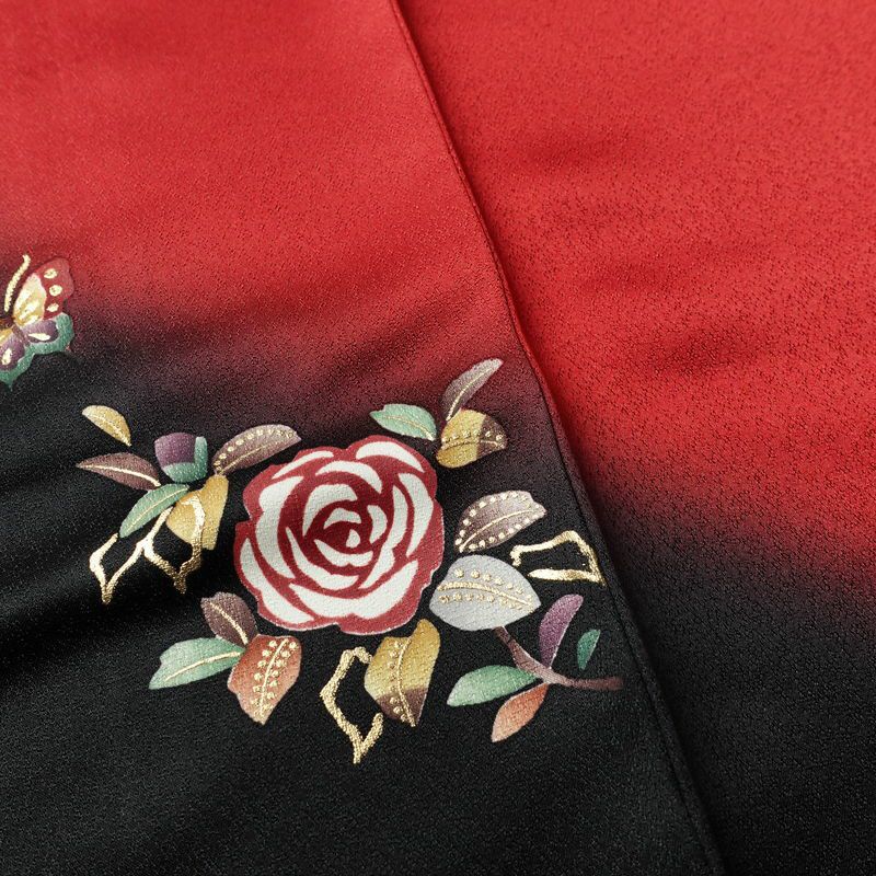 振袖 正絹 花柄 袷仕立て 身丈163cm 裄丈69.5cm リサイクル着物 着物 箔 金彩 成人式 二十歳 二十歳の集い フォーマル シンプル 赤・朱_画像10