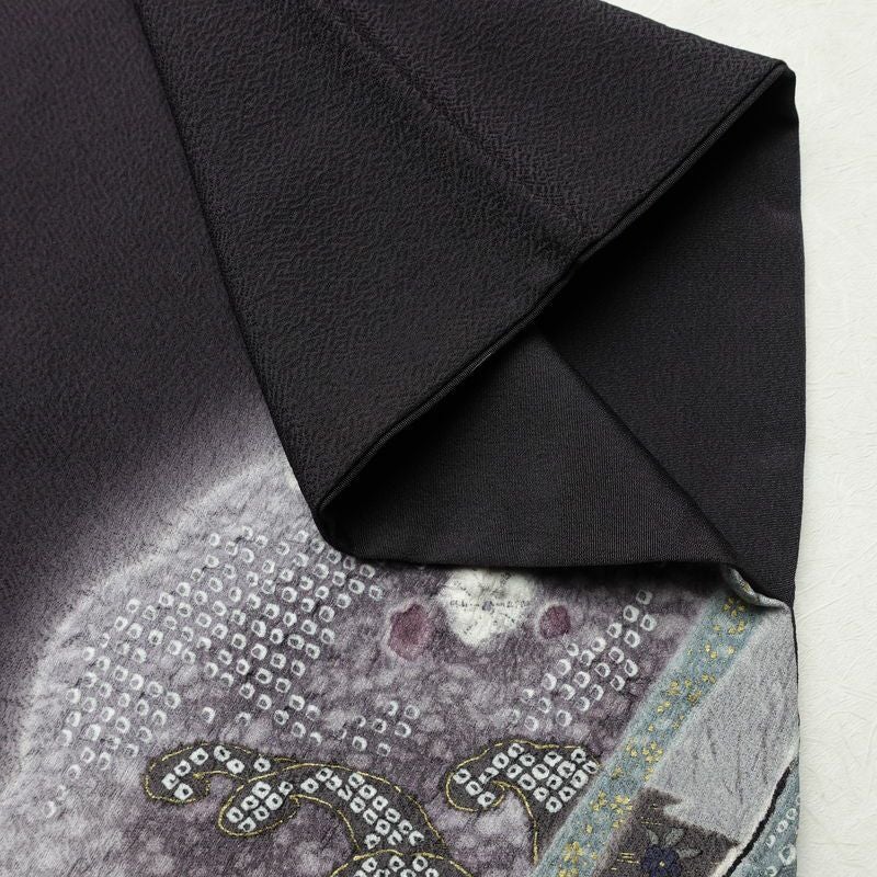 付け下げ 付下訪問着 良品 落款入り 金駒刺繍 縮緬 トールサイズ 正絹 古典柄 袷仕立て 身丈175cm 裄丈70cm リサイクル着物 着物 金彩 入学式 卒業式 七五三 パーティー フォーマル おしゃれ 紫・藤色_画像16