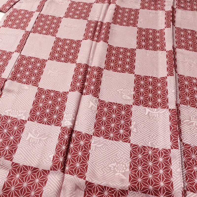 長襦袢 美品 しつけ糸付き 綸子 正絹 チェック・格子柄 袖無双・胴抜き 身丈126cm 裄丈67.5cm 麻の葉 市松 カジュアル ピンク_画像5