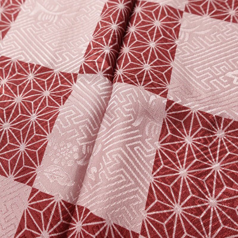 長襦袢 美品 しつけ糸付き 綸子 正絹 チェック・格子柄 袖無双・胴抜き 身丈126cm 裄丈67.5cm 麻の葉 市松 カジュアル ピンク_画像7