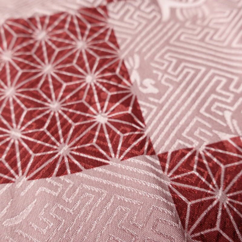 長襦袢 美品 しつけ糸付き 綸子 正絹 チェック・格子柄 袖無双・胴抜き 身丈126cm 裄丈67.5cm 麻の葉 市松 カジュアル ピンク_画像8