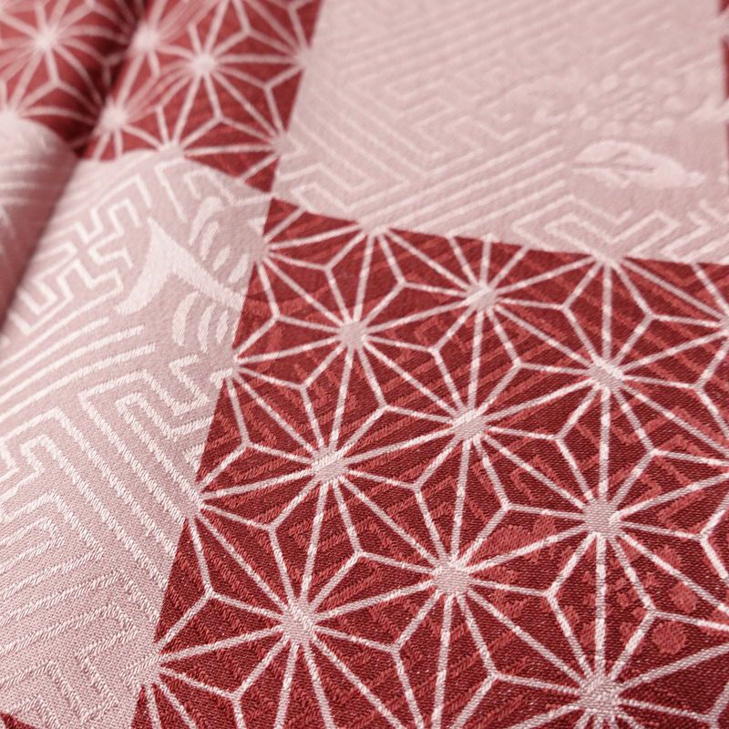 長襦袢 美品 しつけ糸付き 綸子 正絹 チェック・格子柄 袖無双・胴抜き 身丈126cm 裄丈67.5cm 麻の葉 市松 カジュアル ピンク_画像9