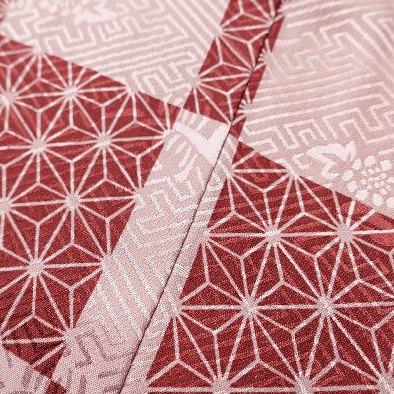 長襦袢 美品 しつけ糸付き 綸子 正絹 チェック・格子柄 袖無双・胴抜き 身丈126cm 裄丈67.5cm 麻の葉 市松 カジュアル ピンク_画像10