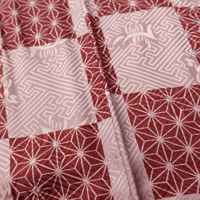 長襦袢 美品 しつけ糸付き 綸子 正絹 チェック・格子柄 袖無双・胴抜き 身丈126cm 裄丈67.5cm 麻の葉 市松 カジュアル ピンク_画像11