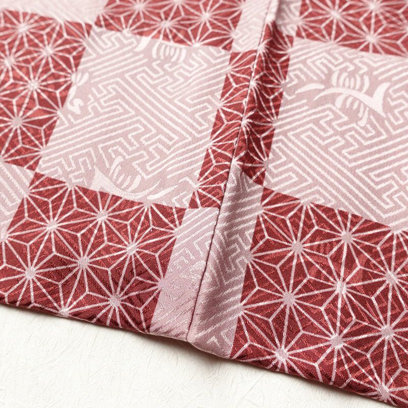 長襦袢 美品 しつけ糸付き 綸子 正絹 チェック・格子柄 袖無双・胴抜き 身丈126cm 裄丈67.5cm 麻の葉 市松 カジュアル ピンク_画像12