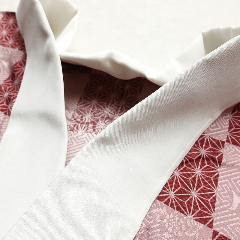 長襦袢 美品 しつけ糸付き 綸子 正絹 チェック・格子柄 袖無双・胴抜き 身丈126cm 裄丈67.5cm 麻の葉 市松 カジュアル ピンク_画像18