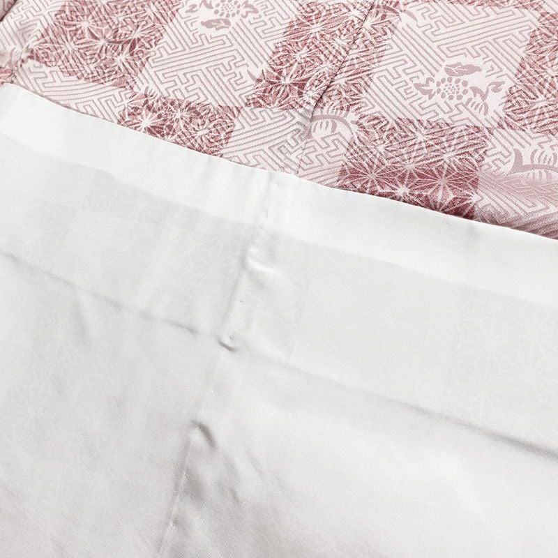 長襦袢 美品 しつけ糸付き 綸子 正絹 チェック・格子柄 袖無双・胴抜き 身丈126cm 裄丈67.5cm 麻の葉 市松 カジュアル ピンク_画像20