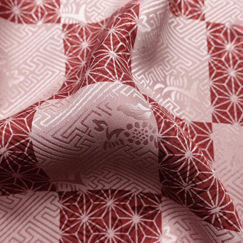 長襦袢 美品 しつけ糸付き 綸子 正絹 チェック・格子柄 袖無双・胴抜き 身丈126cm 裄丈67.5cm 麻の葉 市松 カジュアル ピンク_画像21