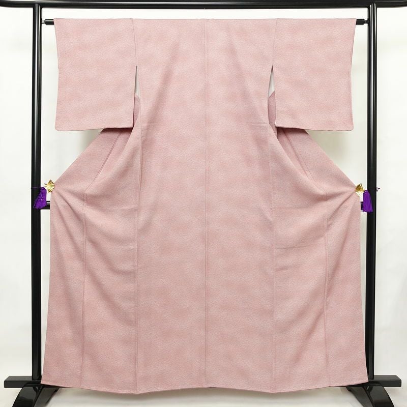 小紋 美品 総柄 正絹 木の葉・植物柄 袷仕立て 身丈160cm 裄丈62.5cm 着物 くすみピンク 普段着 街着 リサイクル着物 ぼかし ピンク_画像1