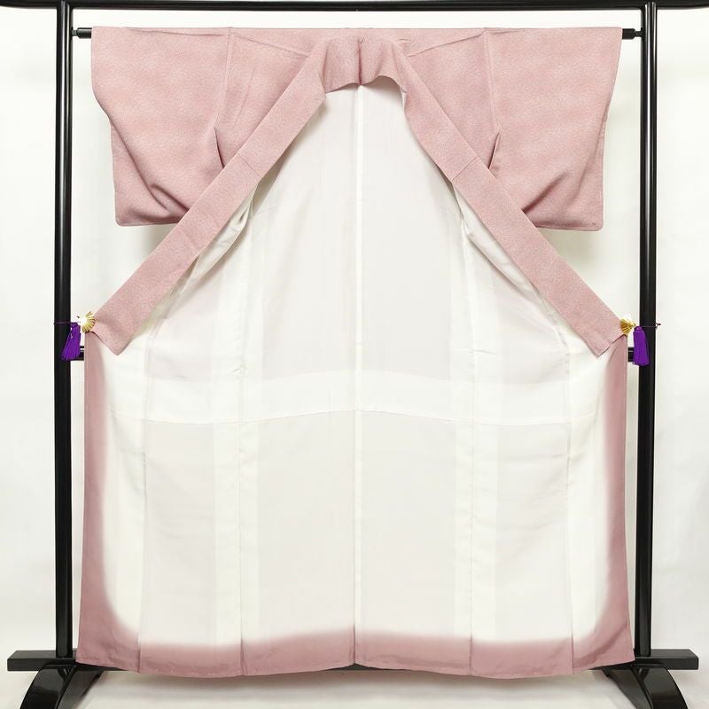 小紋 美品 総柄 正絹 木の葉・植物柄 袷仕立て 身丈160cm 裄丈62.5cm 着物 くすみピンク 普段着 街着 リサイクル着物 ぼかし ピンク_画像3