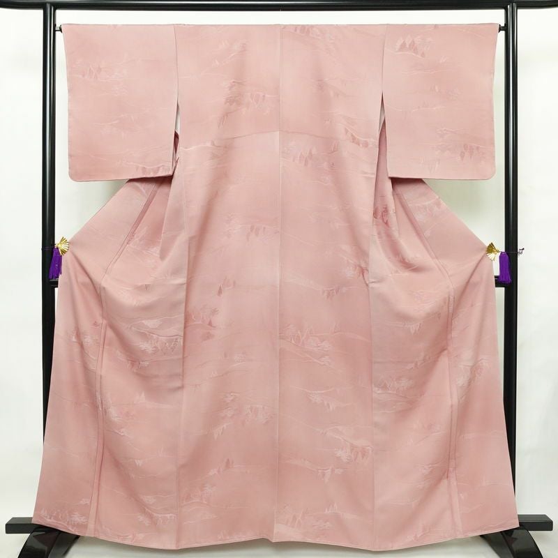 色無地 美品 しつけ糸付き 正絹 風景柄 袷仕立て 身丈162cm 裄丈66cm フォーマル 着物 くすみピンク お茶会 ピンク_画像1