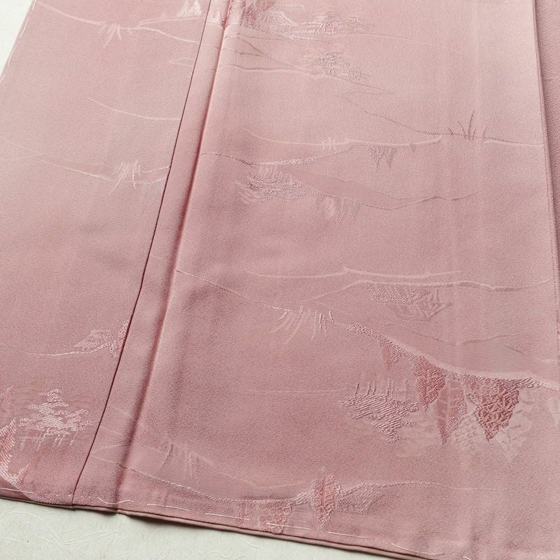 色無地 美品 しつけ糸付き 正絹 風景柄 袷仕立て 身丈162cm 裄丈66cm フォーマル 着物 くすみピンク お茶会 ピンク_画像4