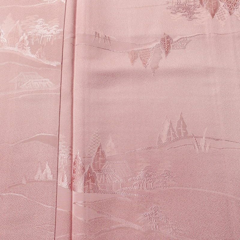 色無地 美品 しつけ糸付き 正絹 風景柄 袷仕立て 身丈162cm 裄丈66cm フォーマル 着物 くすみピンク お茶会 ピンク_画像6