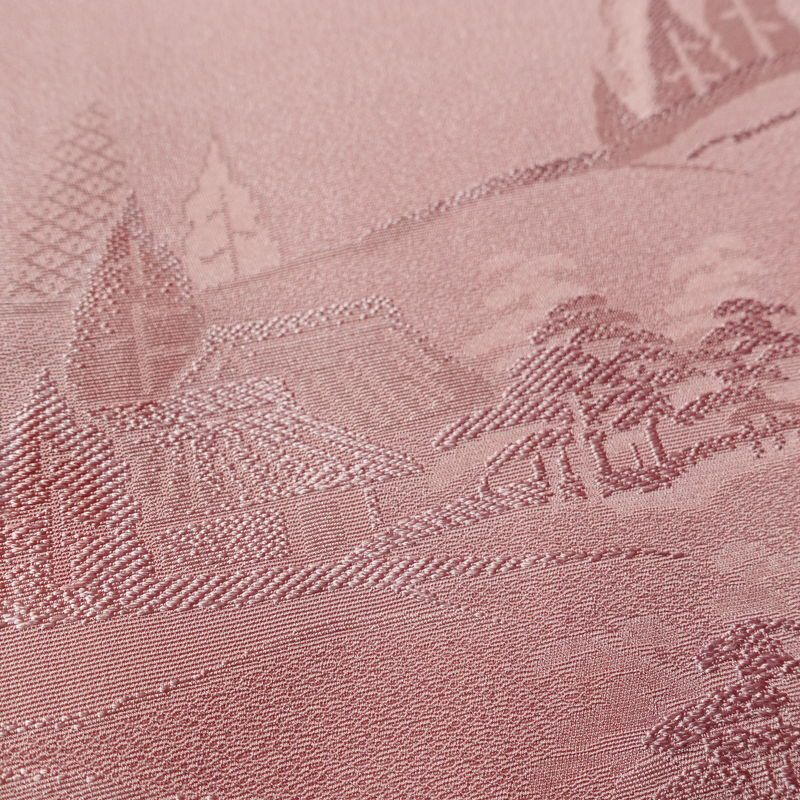 色無地 美品 しつけ糸付き 正絹 風景柄 袷仕立て 身丈162cm 裄丈66cm フォーマル 着物 くすみピンク お茶会 ピンク_画像10