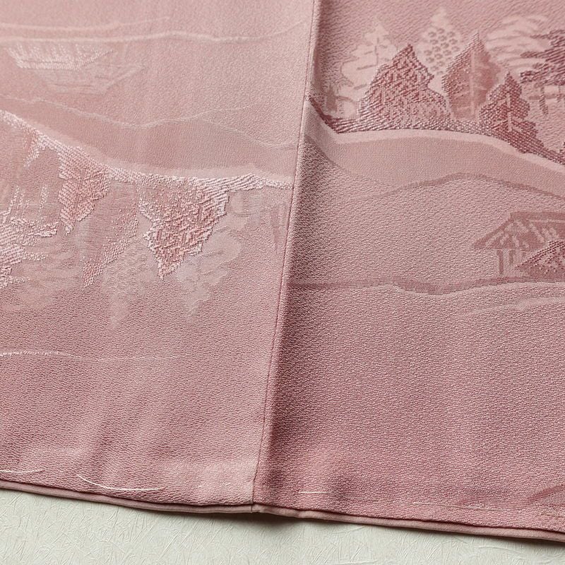 色無地 美品 しつけ糸付き 正絹 風景柄 袷仕立て 身丈162cm 裄丈66cm フォーマル 着物 くすみピンク お茶会 ピンク_画像12