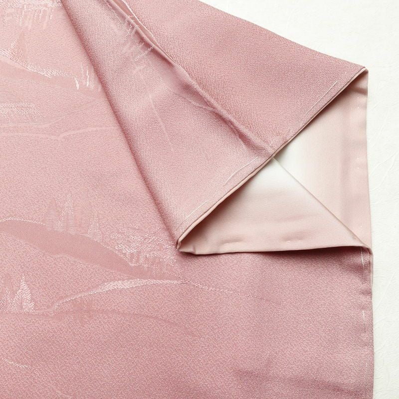 色無地 美品 しつけ糸付き 正絹 風景柄 袷仕立て 身丈162cm 裄丈66cm フォーマル 着物 くすみピンク お茶会 ピンク_画像15