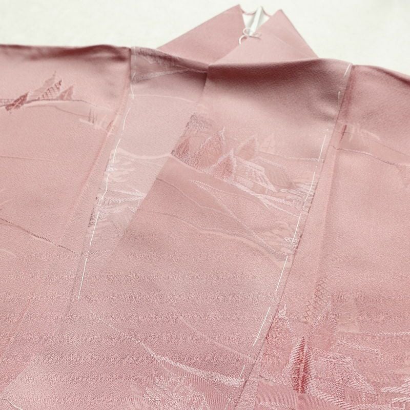 色無地 美品 しつけ糸付き 正絹 風景柄 袷仕立て 身丈162cm 裄丈66cm フォーマル 着物 くすみピンク お茶会 ピンク_画像17
