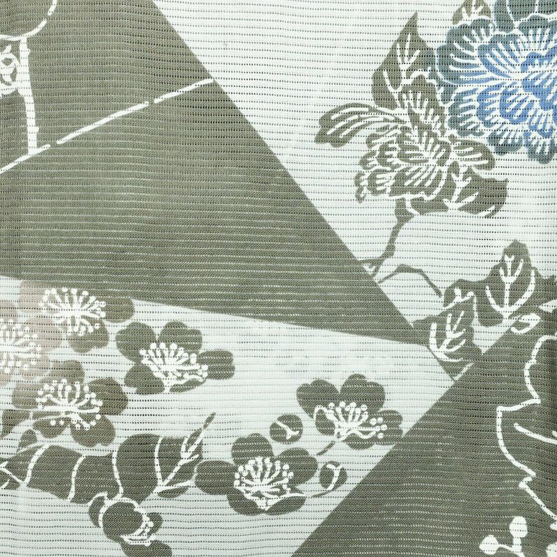 新品 浴衣 綿絽 国内染色 国内加工 女性用 絽 綿 グレー 花 しつけ糸付き 未使用品 ゆかた くすみカラー シック モダン しっとり_画像3