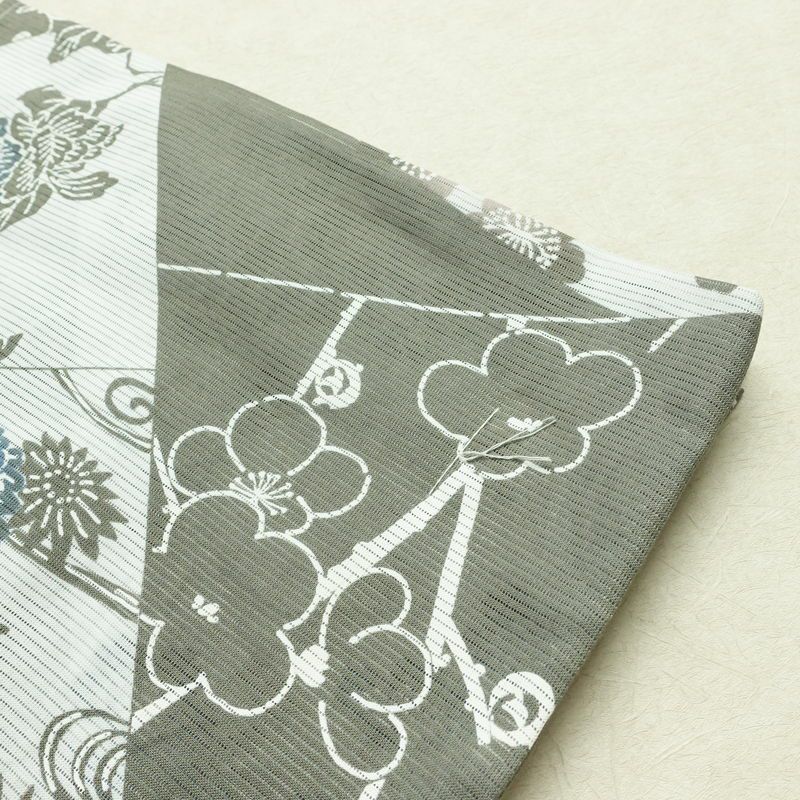 新品 浴衣 綿絽 国内染色 国内加工 女性用 絽 綿 グレー 花 しつけ糸付き 未使用品 ゆかた くすみカラー シック モダン しっとり_画像10