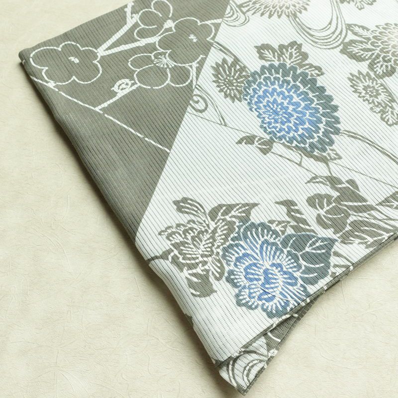 新品 浴衣 綿絽 国内染色 国内加工 女性用 絽 綿 グレー 花 しつけ糸付き 未使用品 ゆかた くすみカラー シック モダン しっとり_画像12
