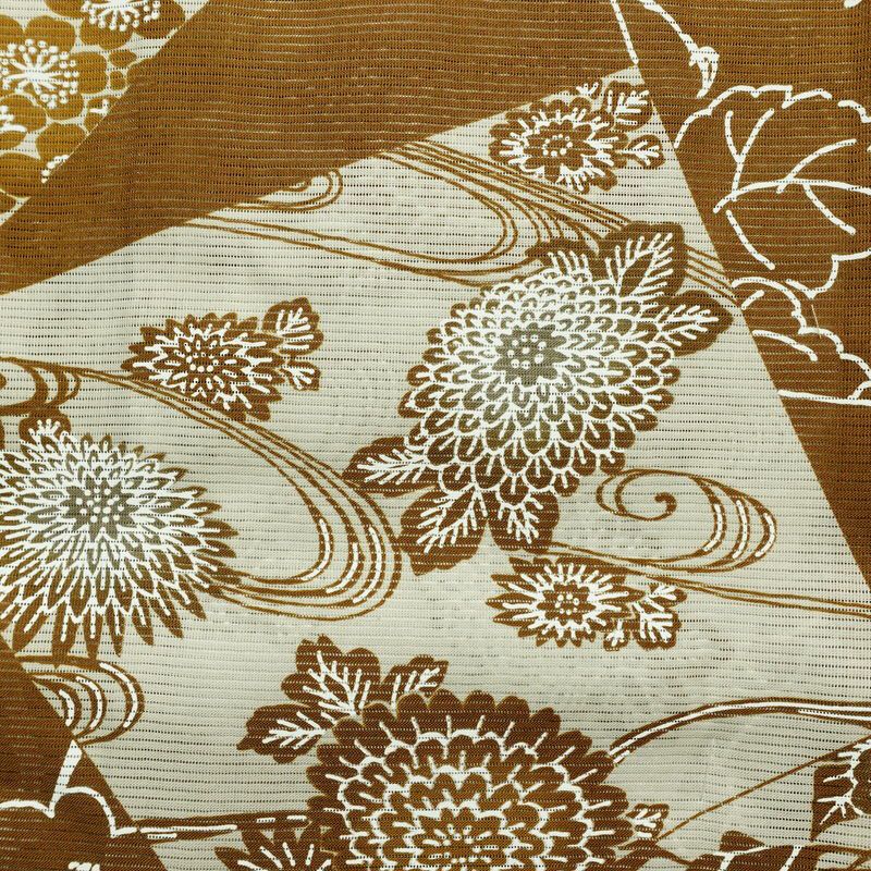 新品 浴衣 綿絽 国内染色 国内加工 女性用 絽 綿 茶 花 しつけ糸付き 未使用品 ゆかた シック モダン しっとり_画像3